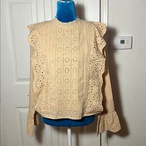 NWOT Hyacinth House Top Women's Size S Gracelyn Tan Eyelet Popover Blouse